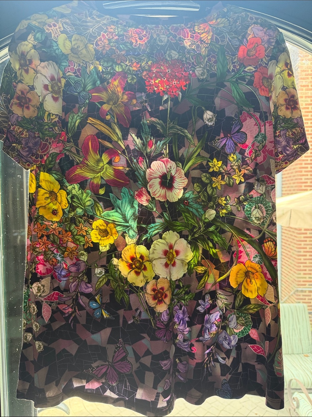 Johnny Was Multicolor Floral Short Sleeve Tee with Yellow Accents